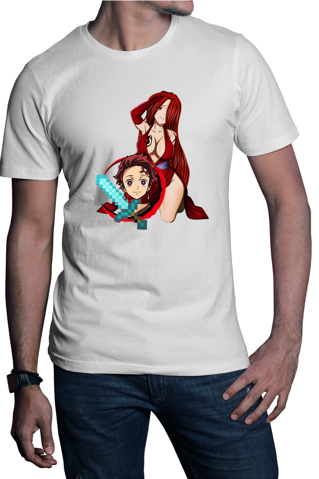 Tricou barbati Fairy Tail Demon Slayer Erza Tanjirou Minecraft