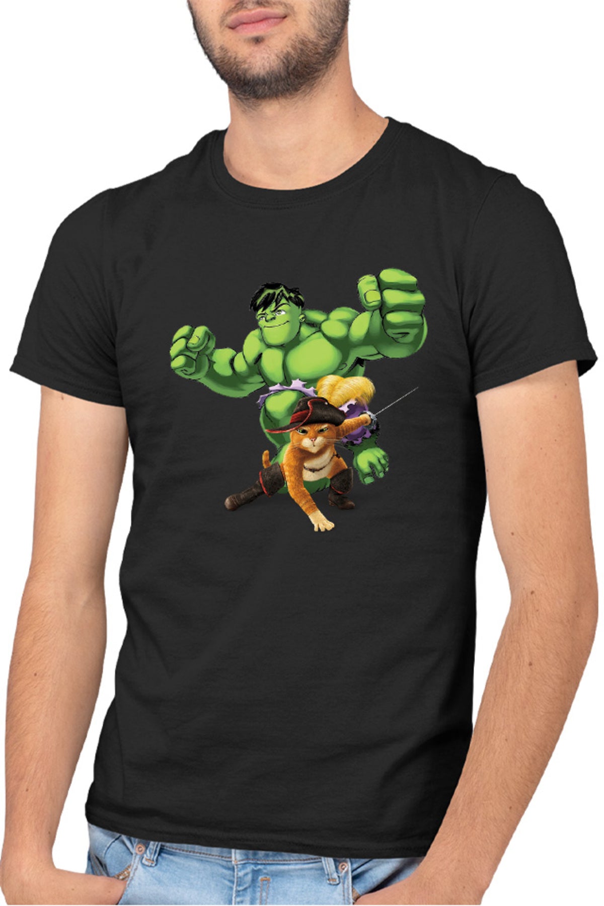 Tricou barbati Shrek Puss In The Boots Hulk Marvel DC Cat