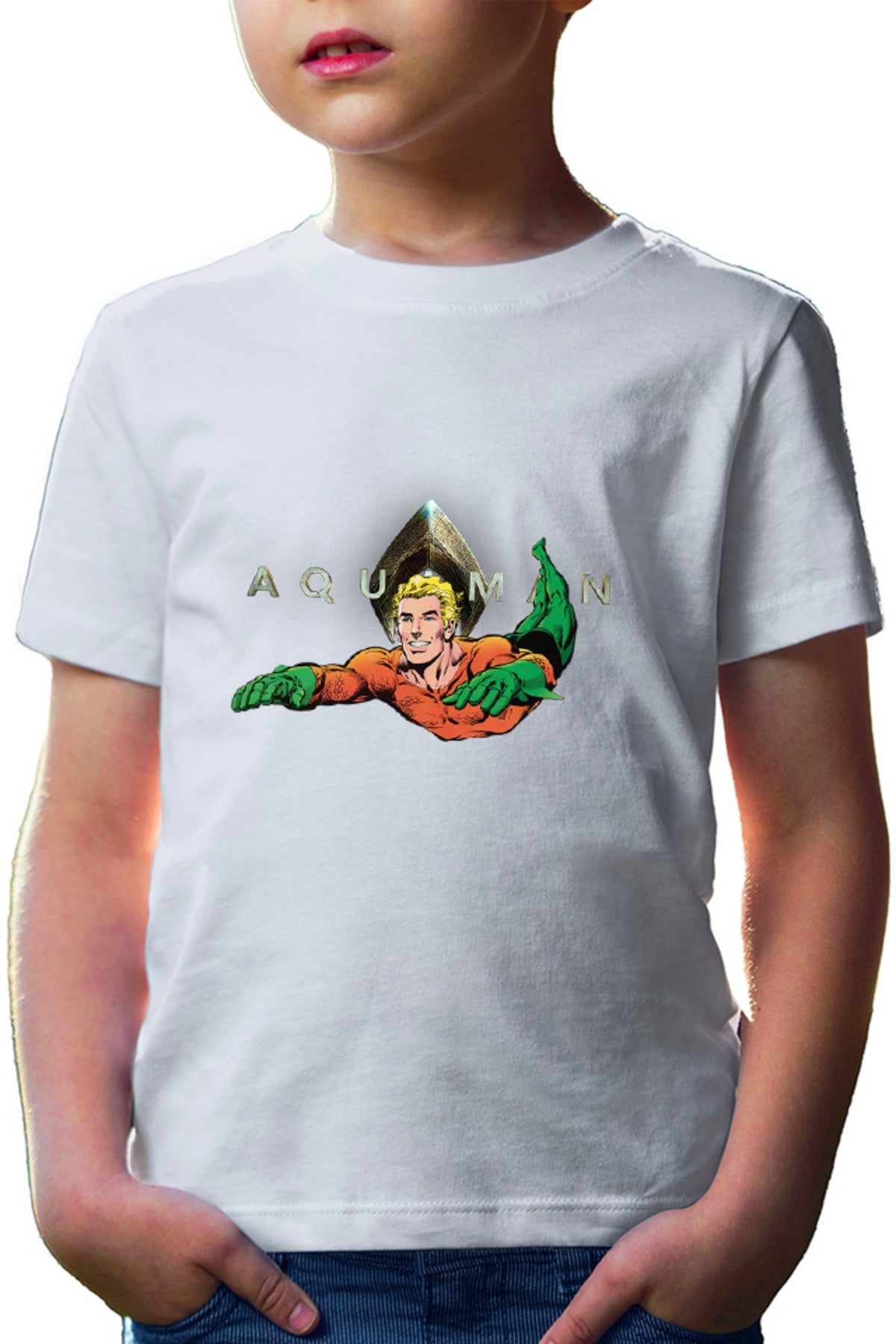 Tricou copii Aquaman Logo Jump Water Swim Hero Strong