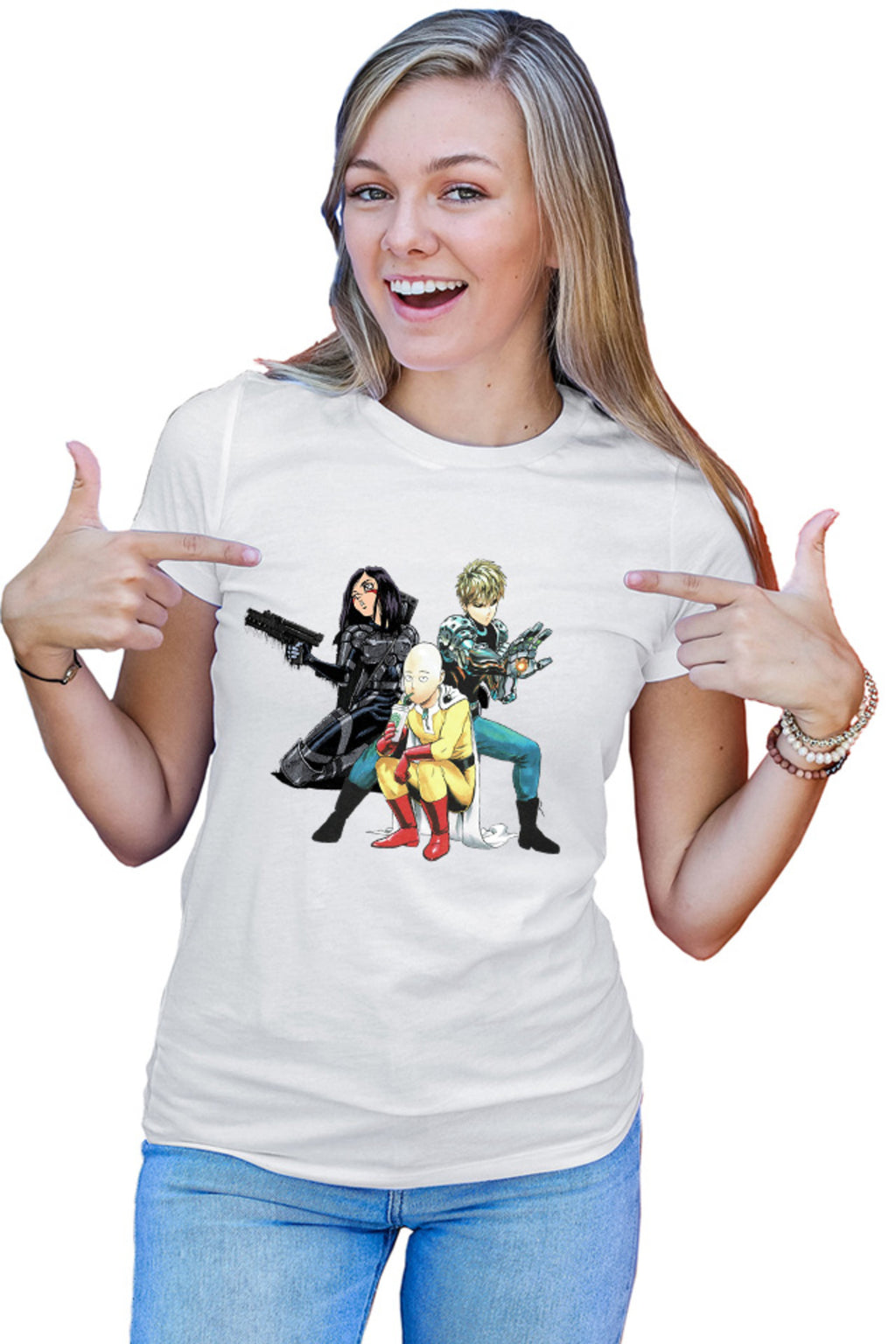 Tricou dama Battle Angel Alita Gally Saitama Genos Trio Fight