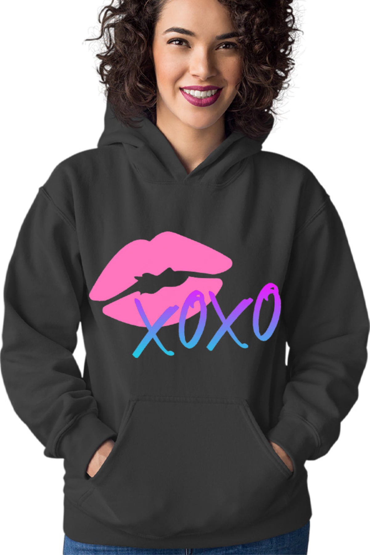 Hanorac dama XOXO Logo Kiss Lips Lipstick Gradient Neon