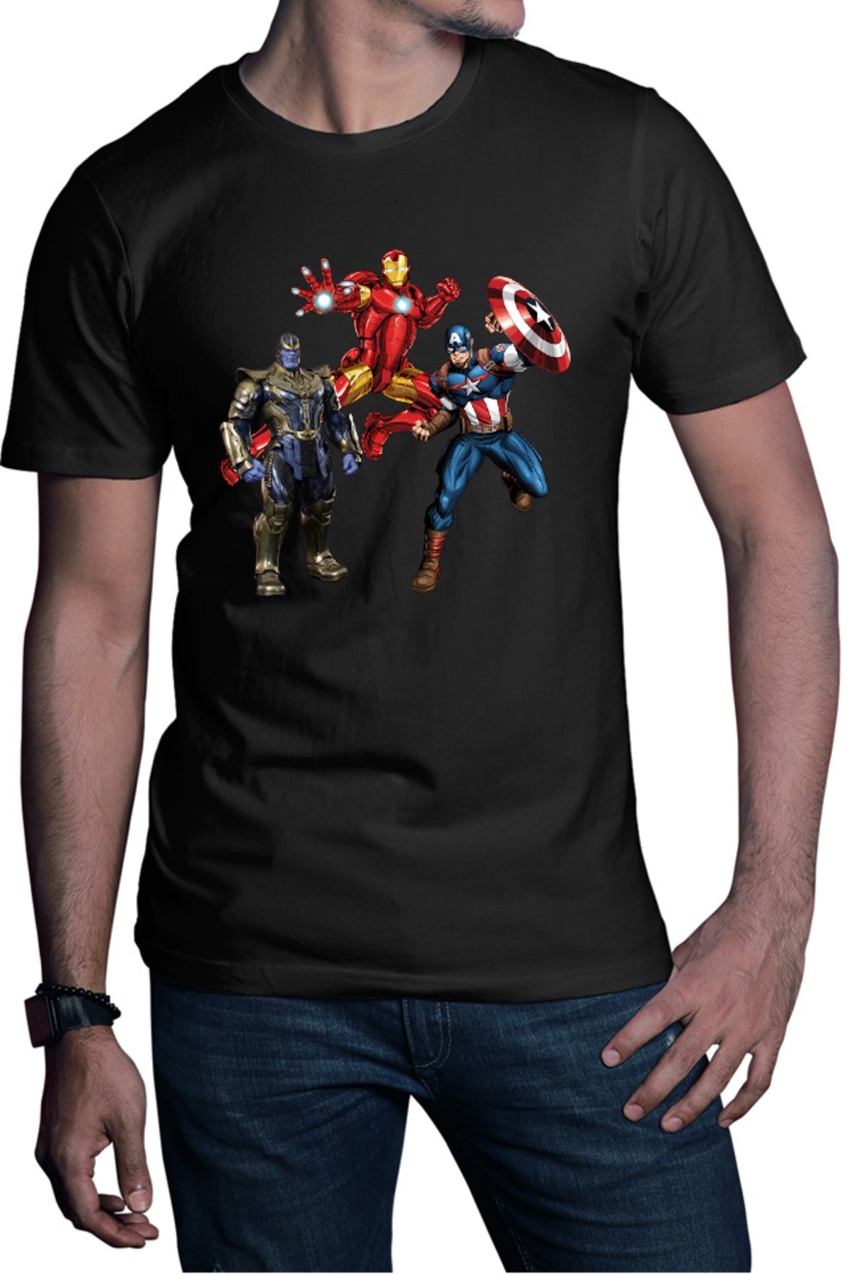 Tricou barbati Captain America Iron man Jump Thanos Machine Action Toy