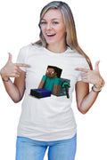 Tricou dama Minecraft Diamond Cube Pickaxe Mining Sit Steve
