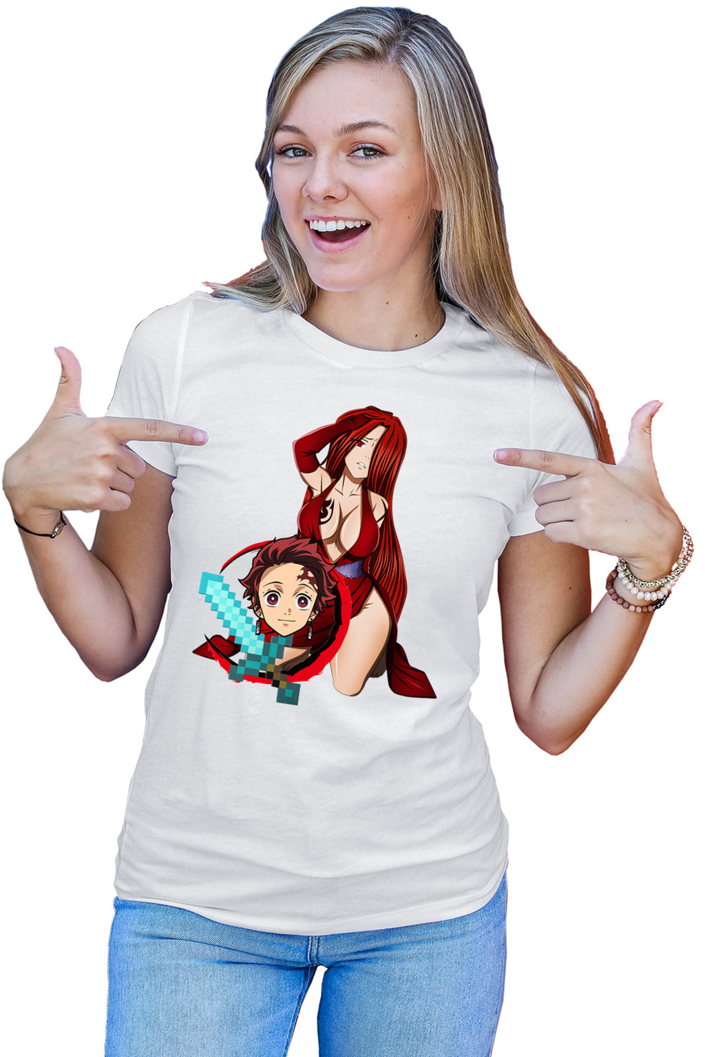 Tricou dama Fairy Tail Demon Slayer Erza Tanjirou Minecraft