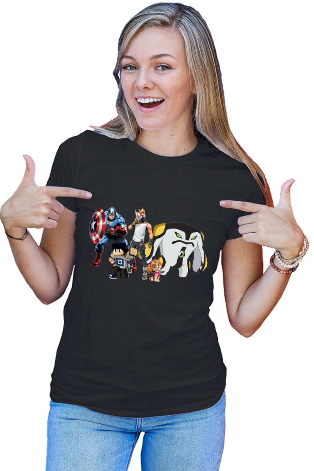 Tricou dama Captain America Fortnite Fox Skin Minecraft Steve Paw Patrol