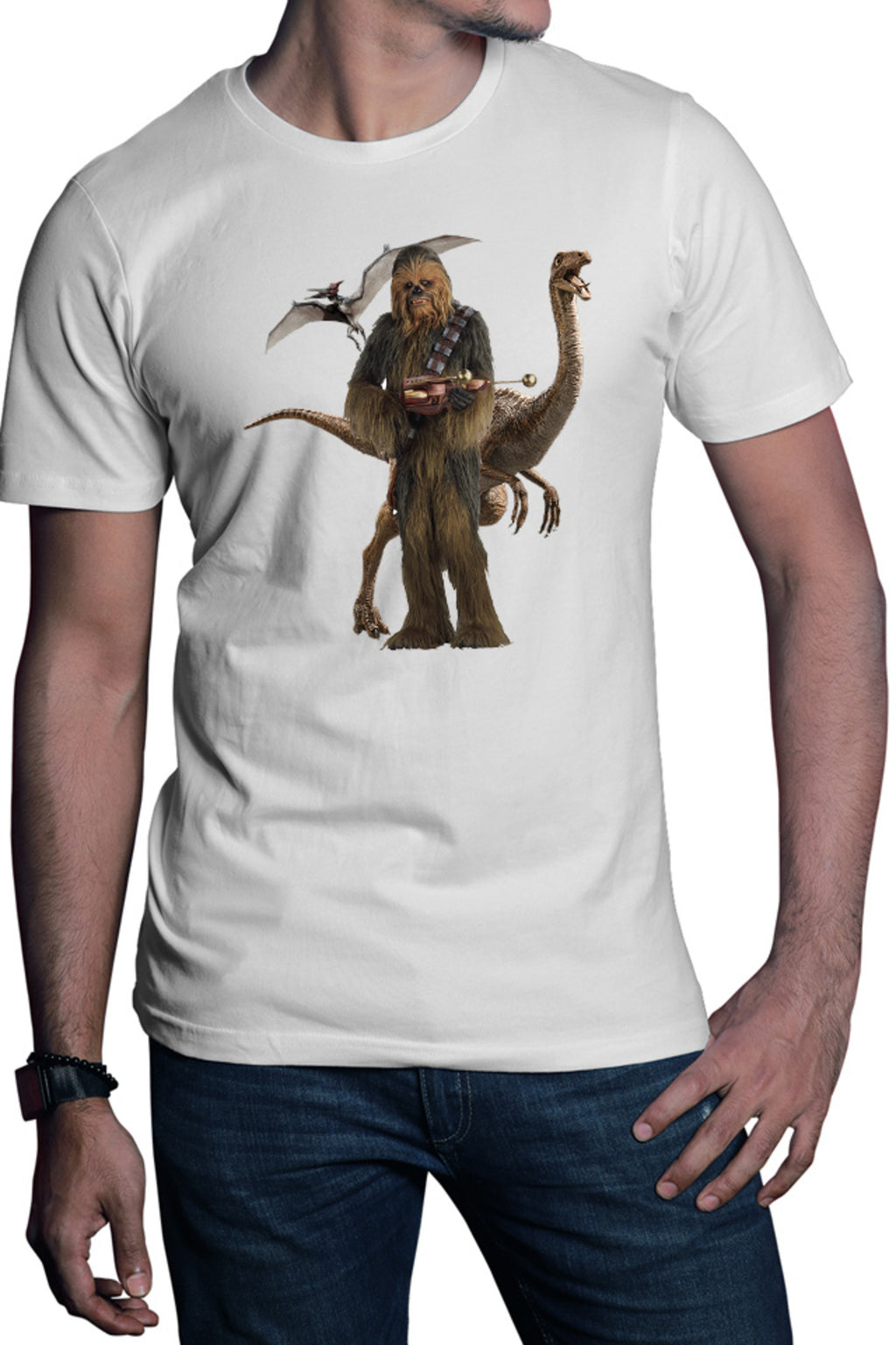 Tricou barbati Star Wars Chewbacca T-Rex Flying Dinossaur