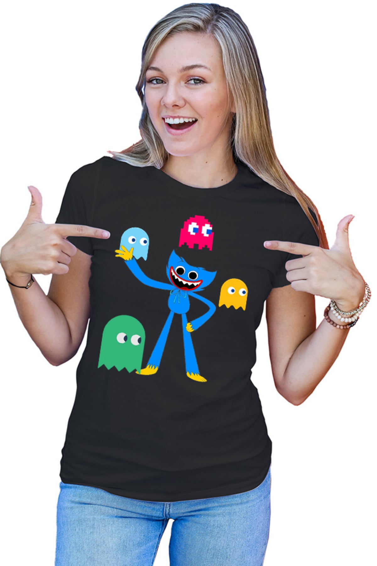 Tricou dama Huggy Wuggy Pac Man Ghost NPC Horror Game