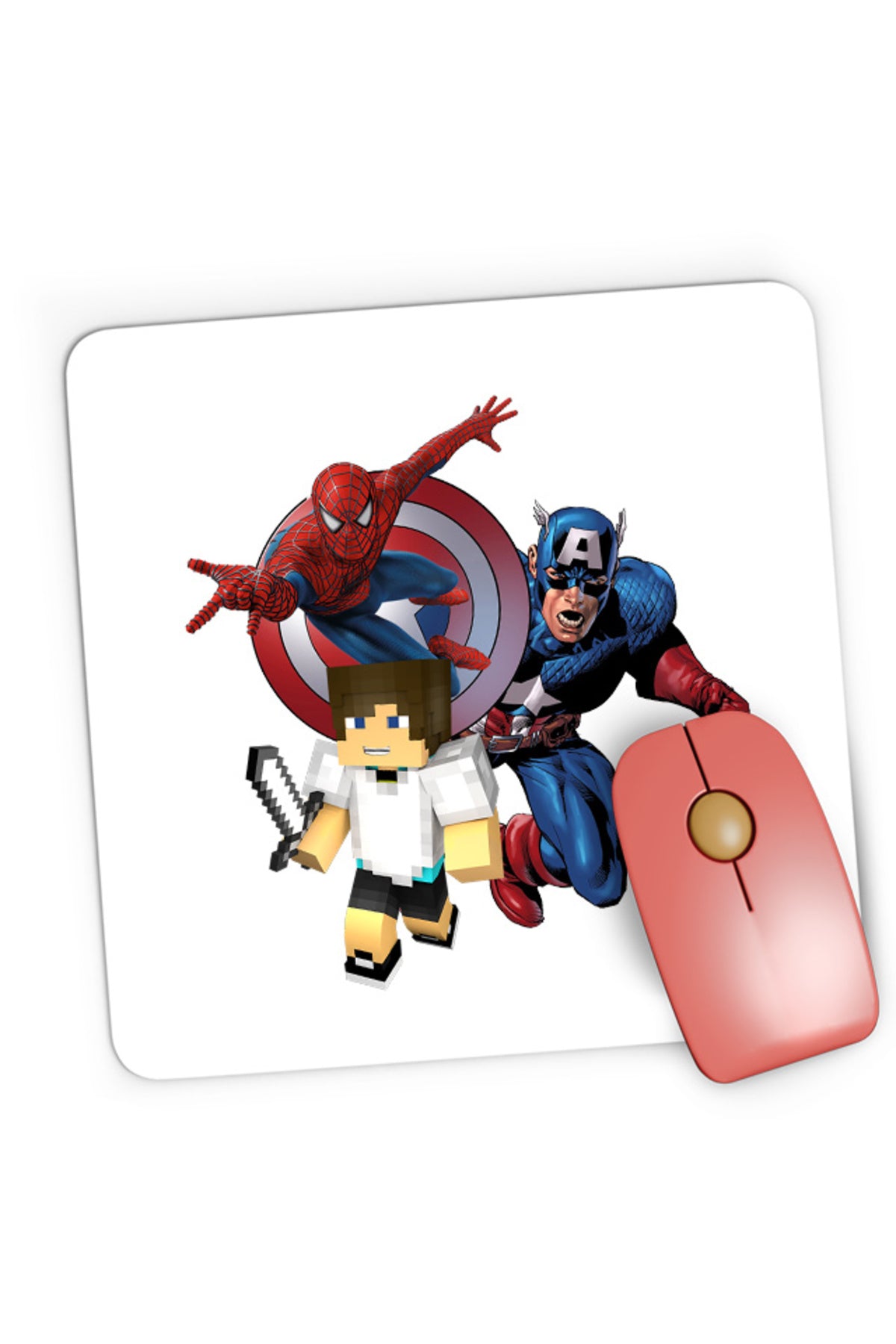 Mousepad Gaming Captain America Spiderman Minecraft Super Hero Save, 21x19 cm