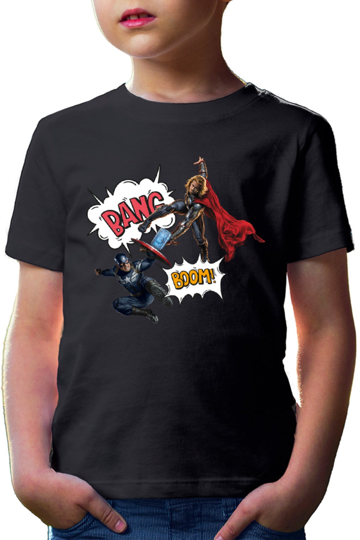 Tricou copii Thor Captain America Fight Shield Hammer Comics Balloons