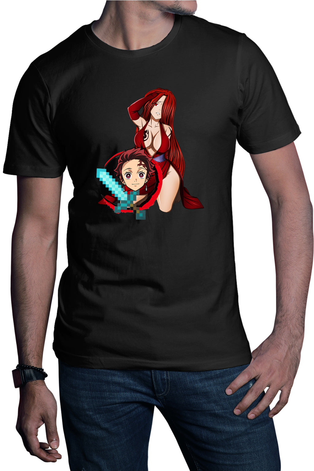 Tricou barbati Fairy Tail Demon Slayer Erza Tanjirou Minecraft