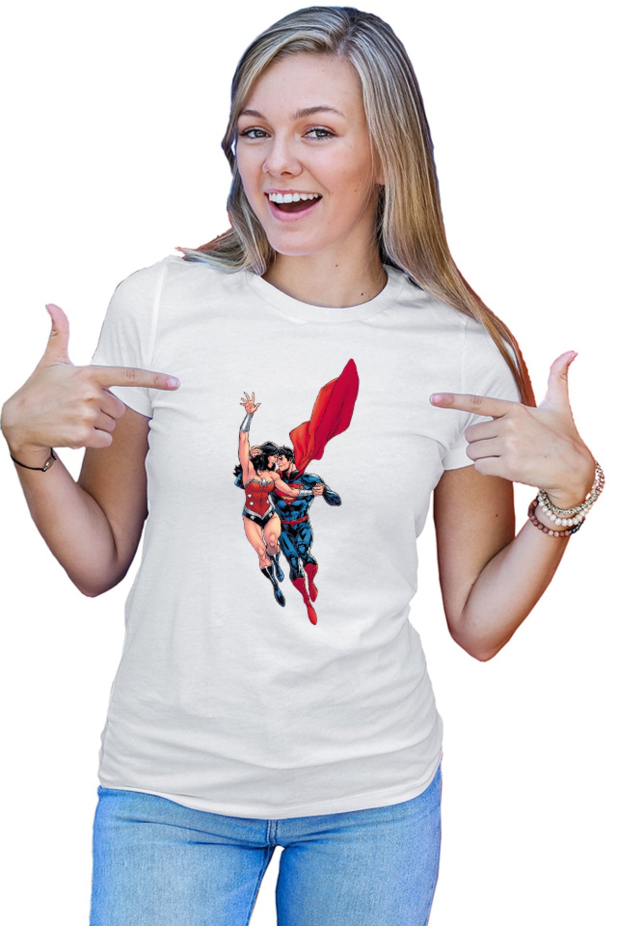 Tricou dama Wonder Woman Superman Super Lovers Fly Cape Save Protect