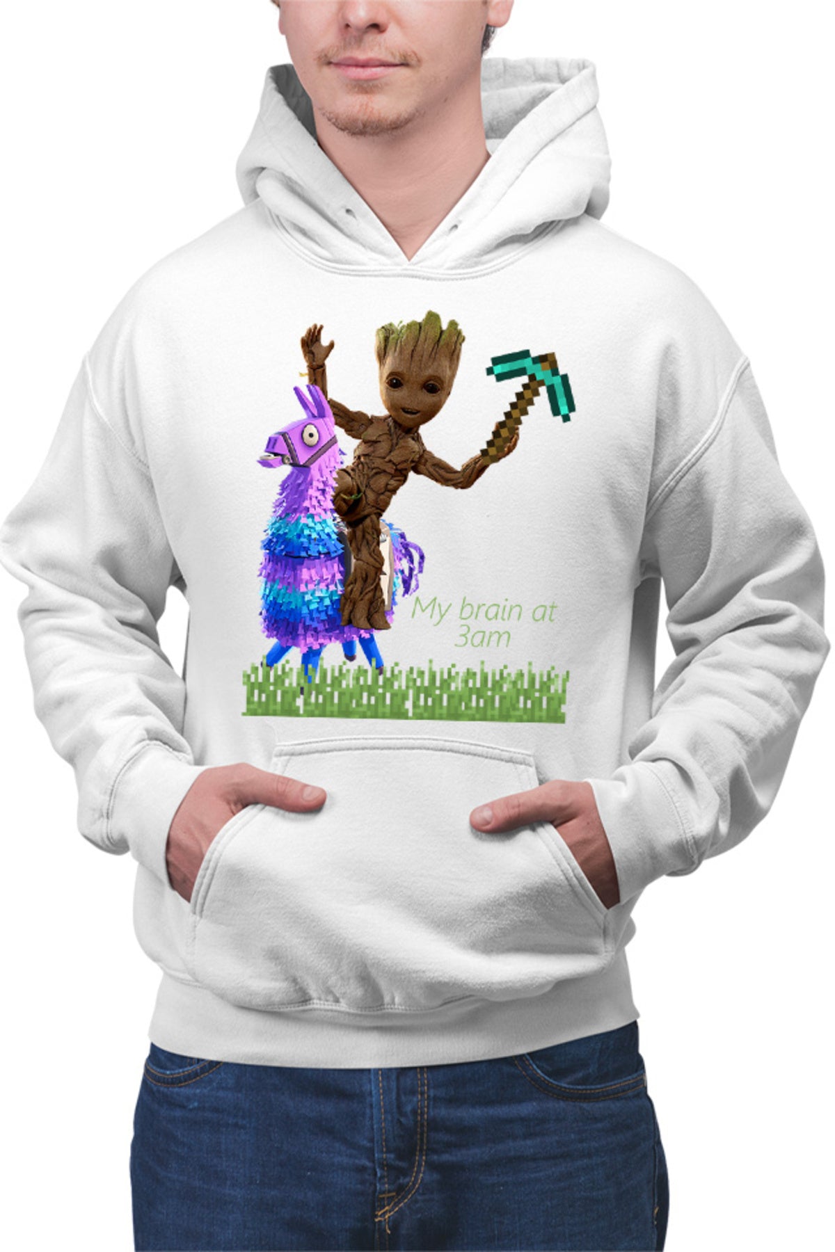 Hanorac barbati Baby Groot Riding Fortnite Lama Minecraft Pickaxe
