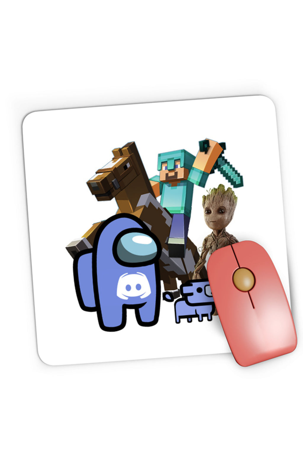 Mousepad Gaming Among Discord Baby Groot Minecraft Diamond Sword, 21x19 cm