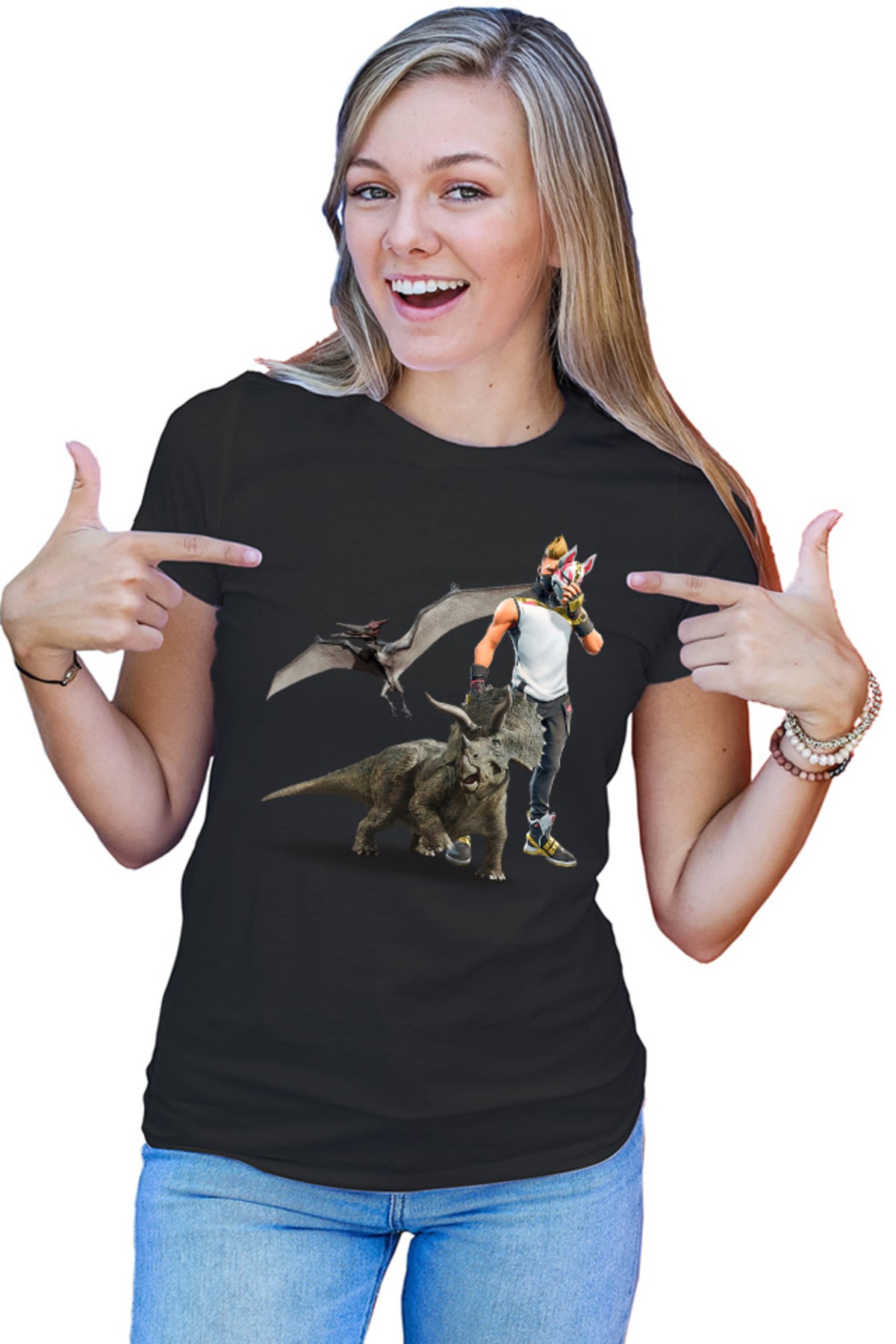Tricou dama Jurassic Park Pteranodon Velociraptor Fortnite