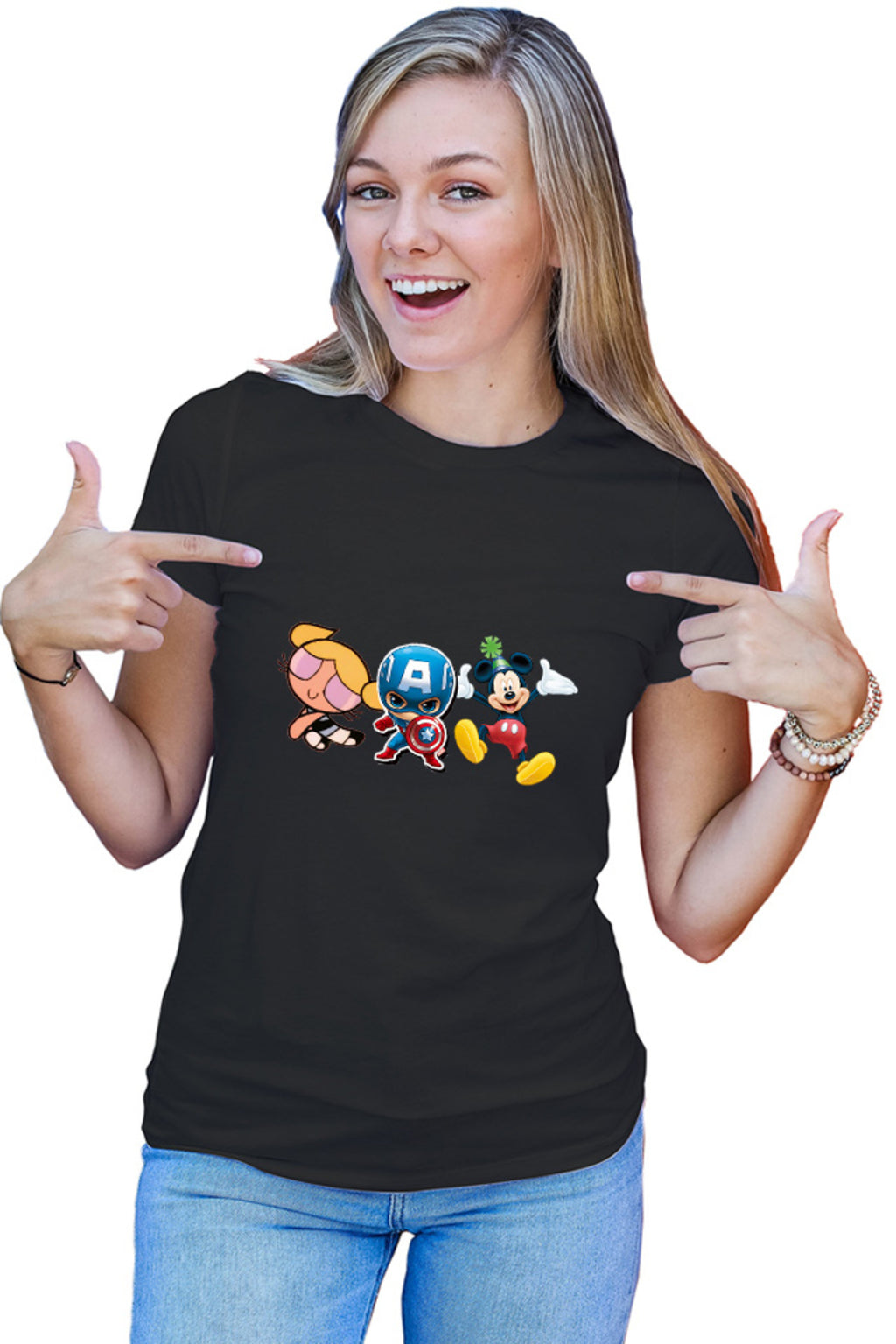 Tricou dama Captain America Chibi Small Cute Mickey Mouse Powerpuff