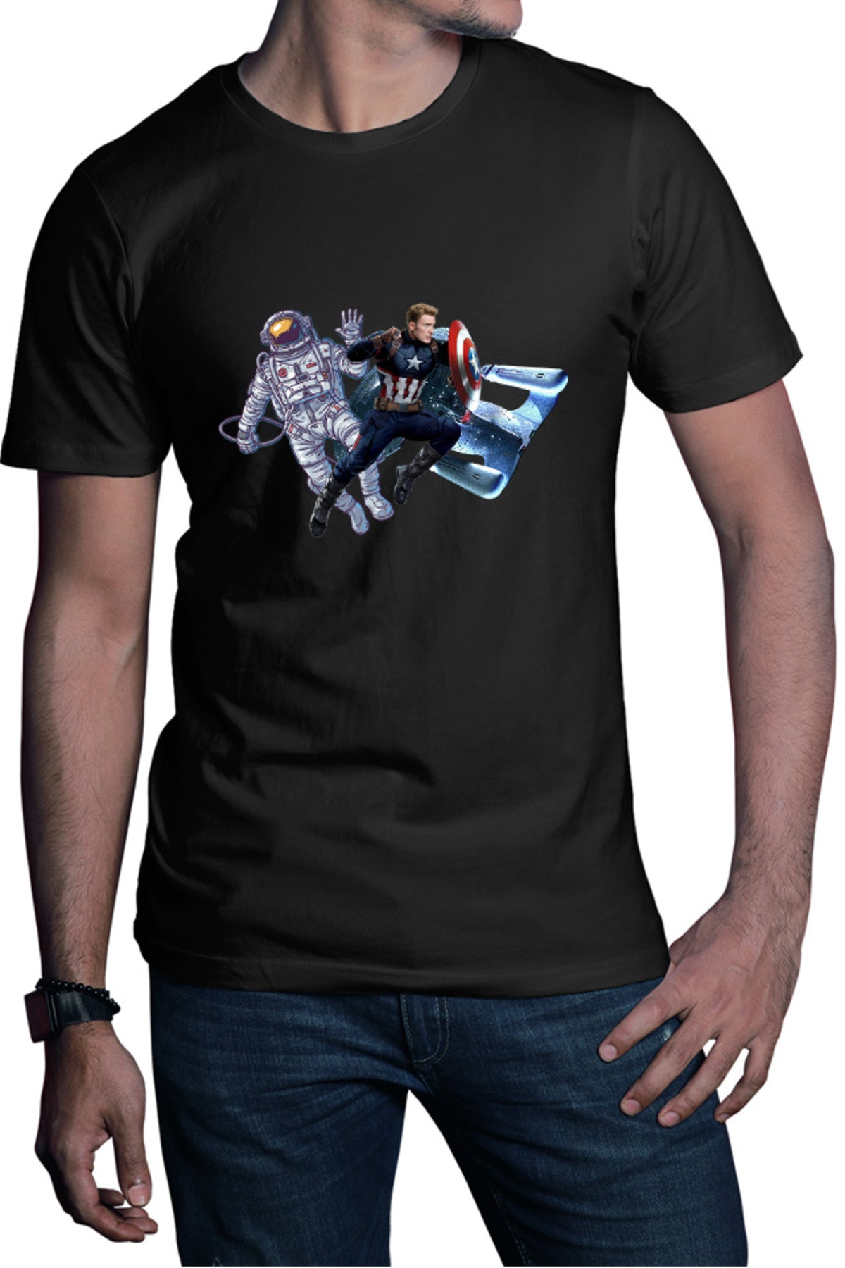 Tricou barbati Captain America Astronaut NASA Star Trek Space Ship Shield