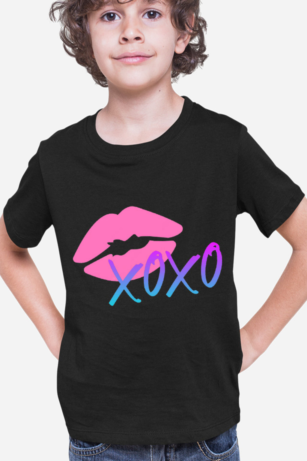 Tricou copii XOXO Logo Kiss Lips Lipstick Gradient Neon