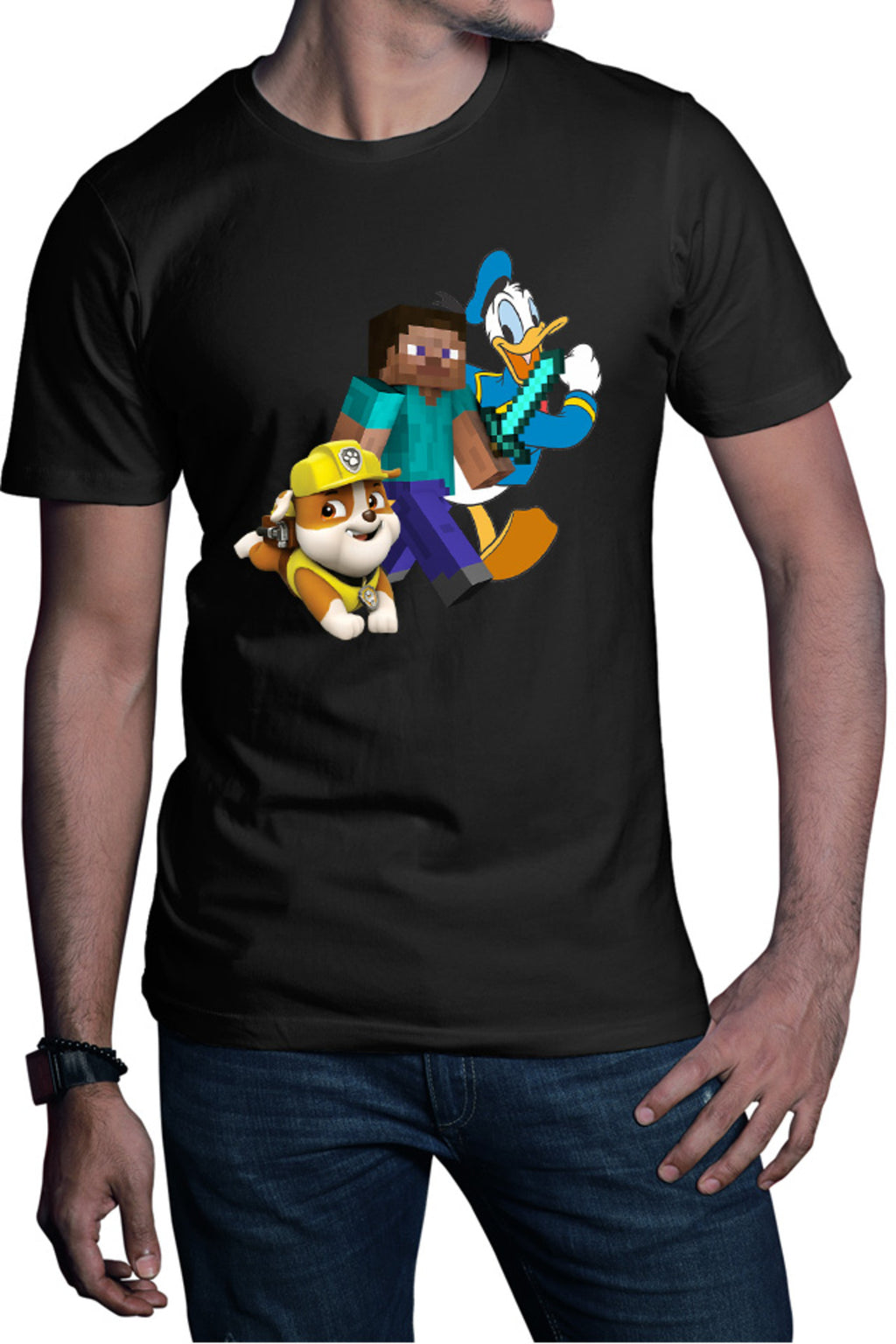 Tricou barbati Minecraft Paw Power Donalt Duck Steve Gameplay