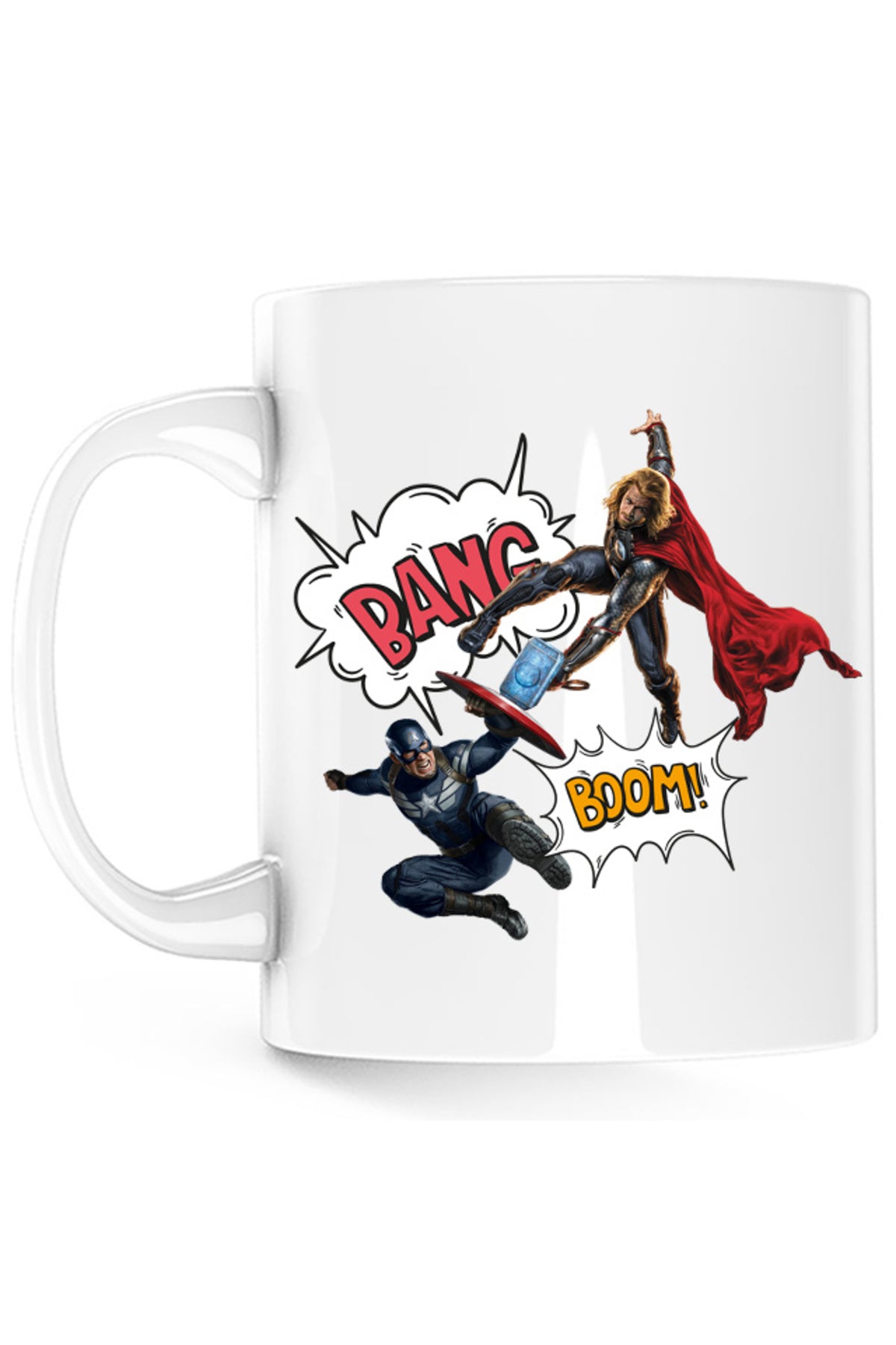Cana Thor Captain America Fight Shield Hammer Comics Balloons, alba, 330 ml