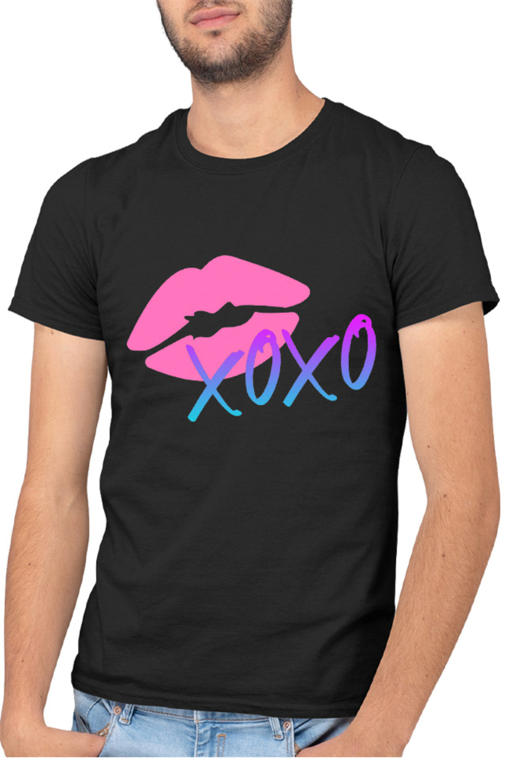 Tricou barbati XOXO Logo Kiss Lips Lipstick Gradient Neon
