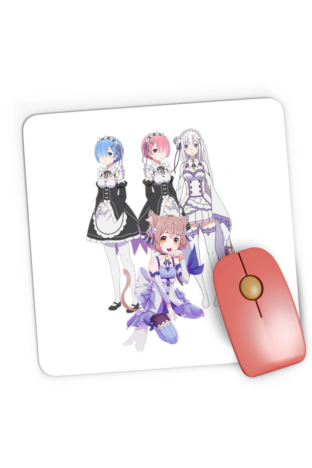 Mousepad Gaming Re zero REM RAM Emilia Felix Cat Waifu Yandere Doki Doki, 21x19 cm
