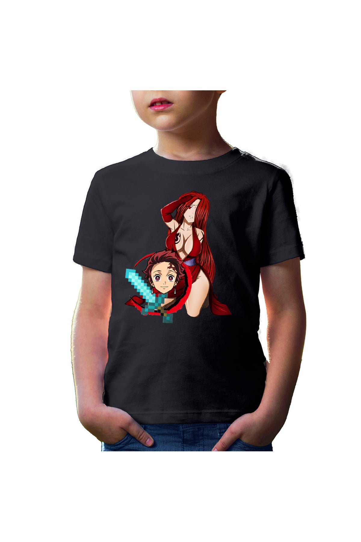 Tricou copii Fairy Tail Demon Slayer Erza Tanjirou Minecraft