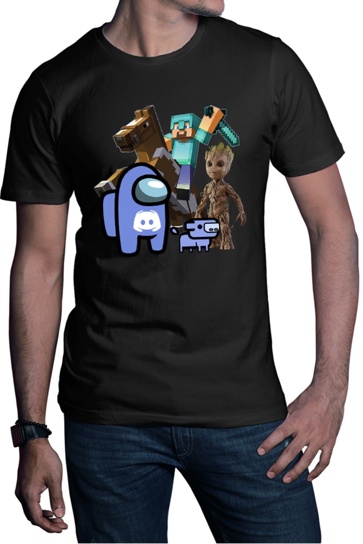 Tricou barbati Among Discord Baby Groot Minecraft Diamond Sword