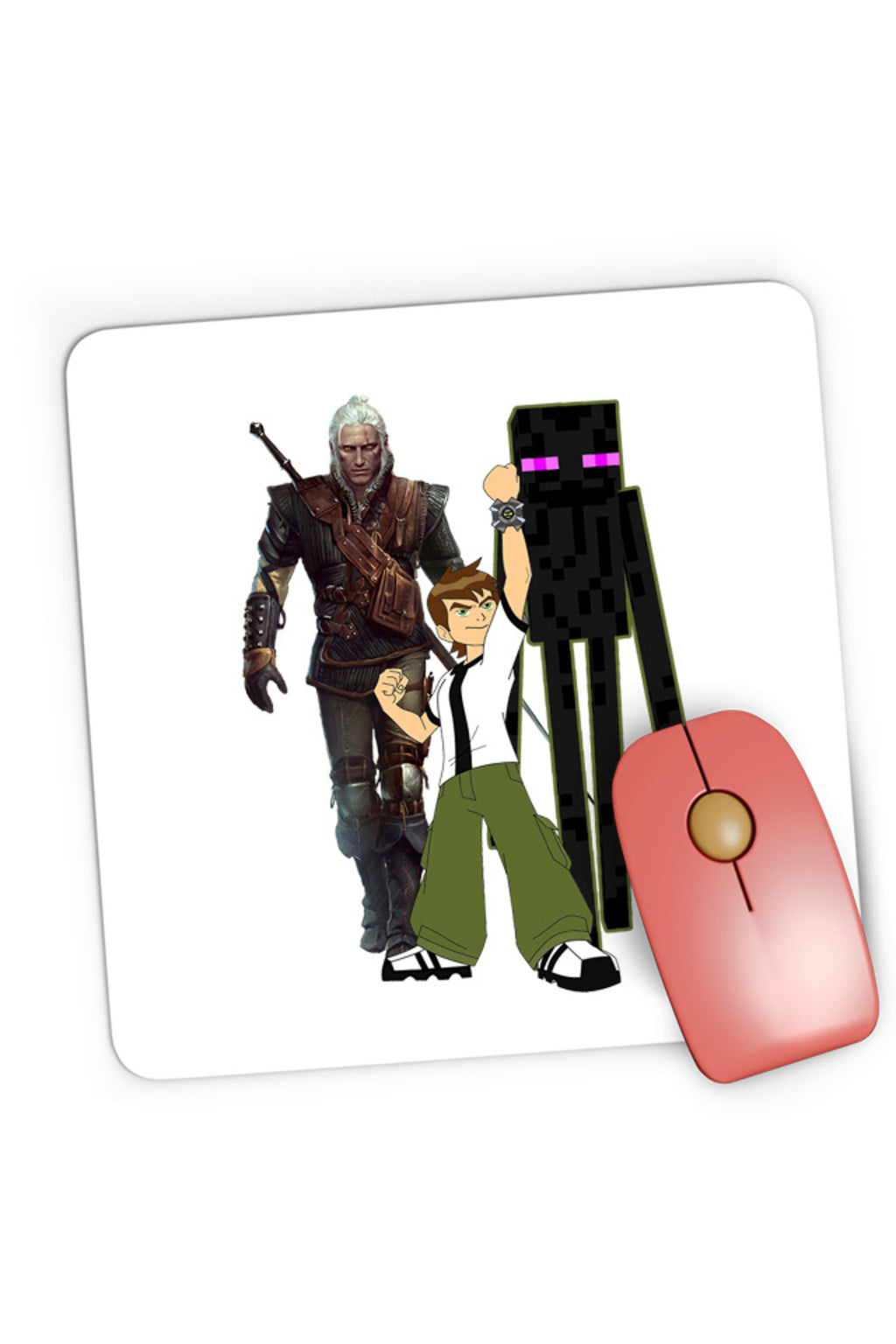 Mousepad Gaming Ben 10 Watch Minecraft Enderman Witcher Gerald Sword, 21x19 cm