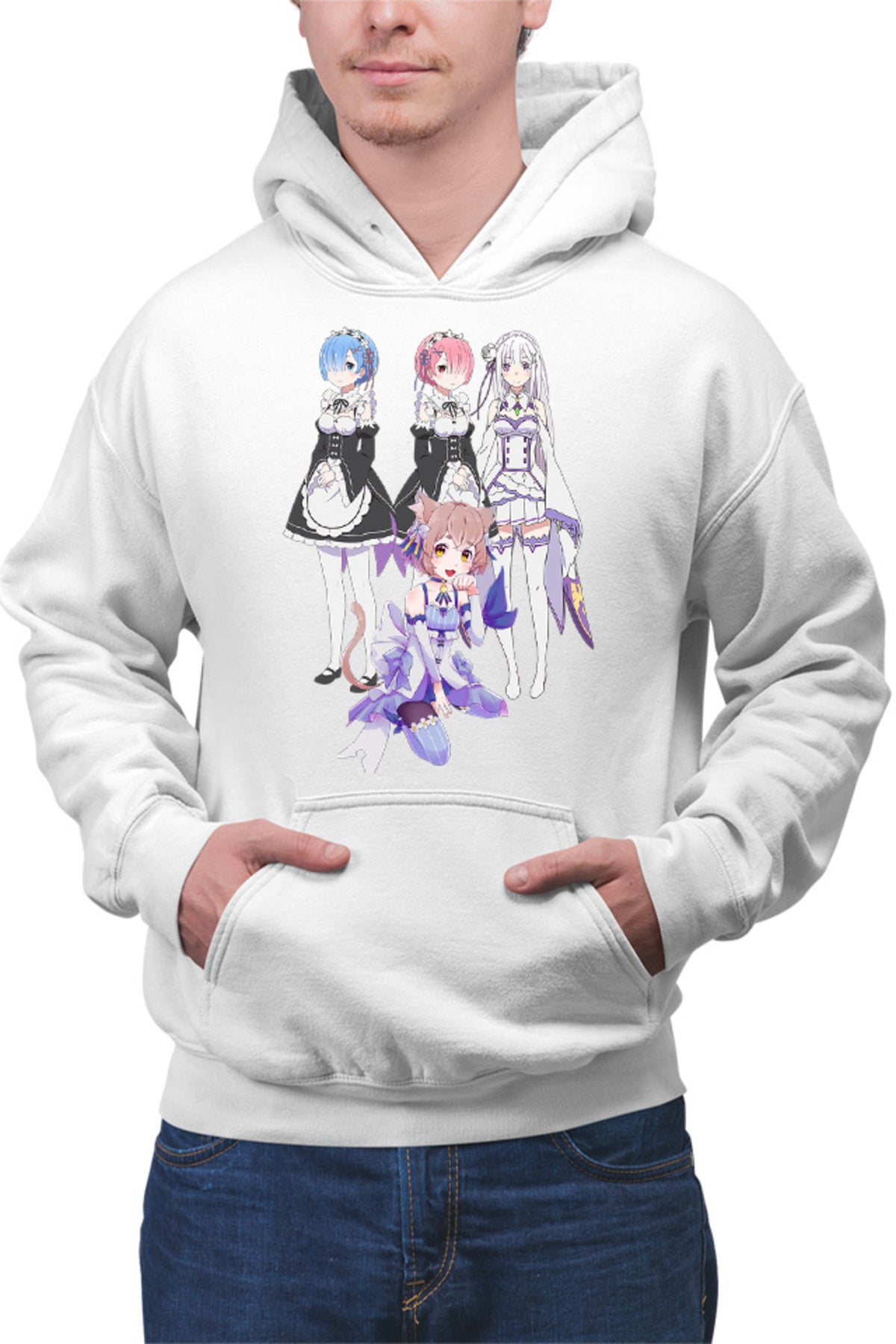 Hanorac barbati Re zero REM RAM Emilia Felix Cat Waifu Yandere Doki Doki