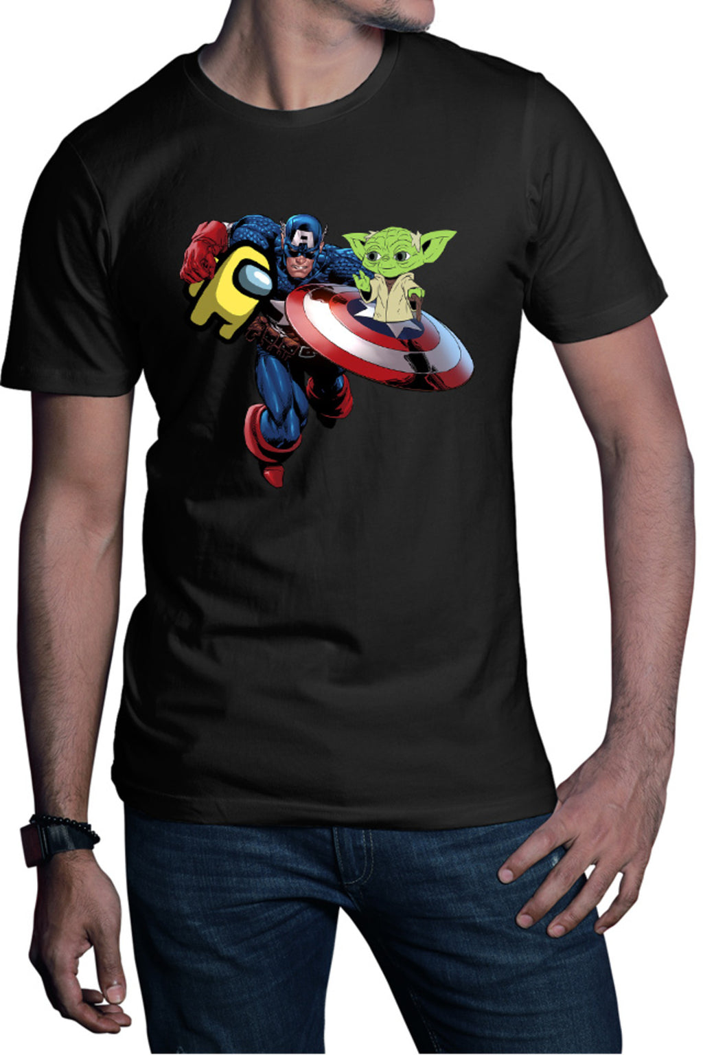 Tricou barbati Captain America Among Us Suspicious Star Wars Yoda Master