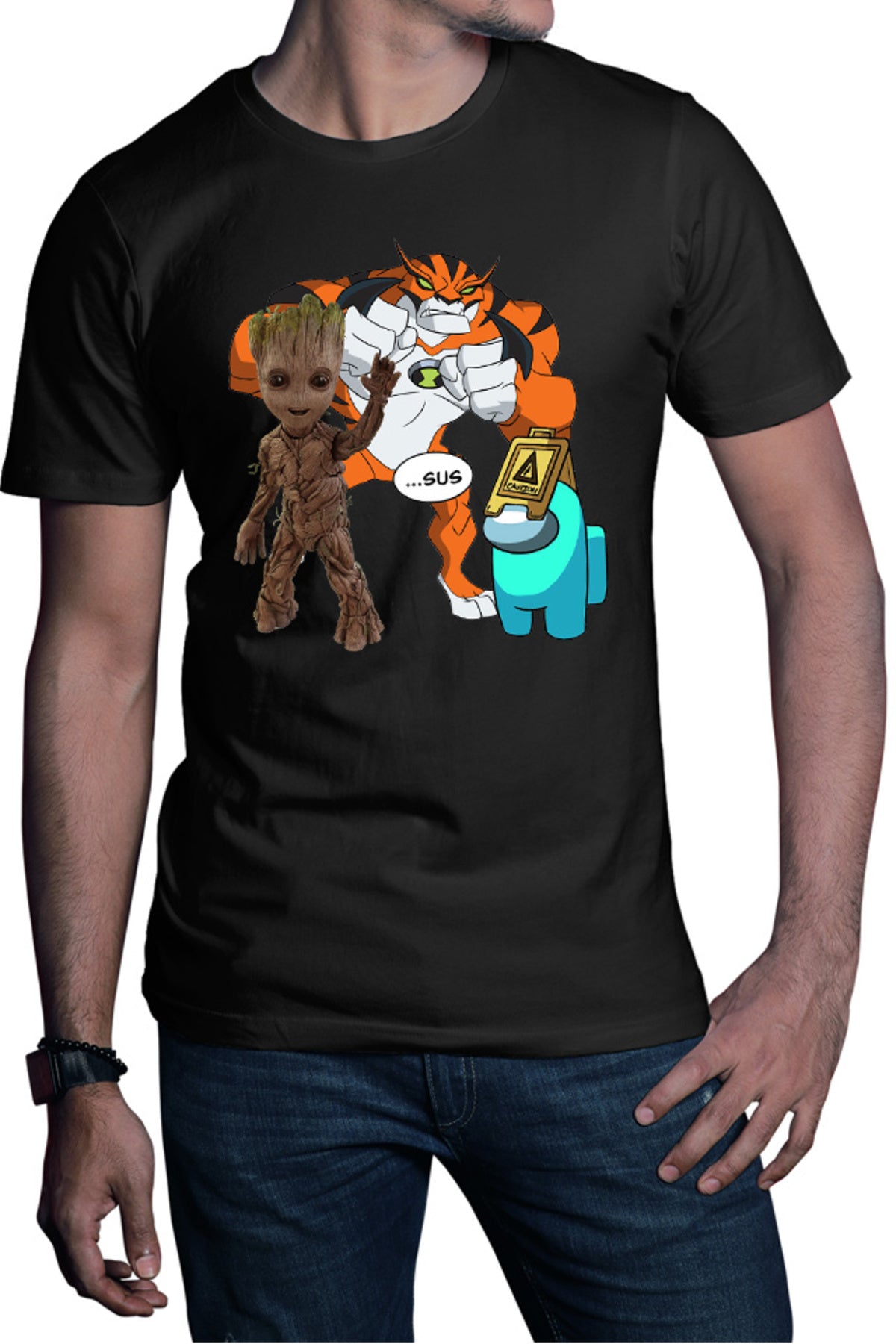 Tricou barbati Baby Groot Ben 10 Huge Cat Among Us Sus