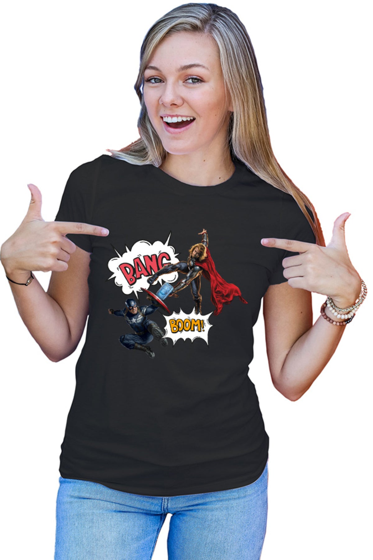 Tricou dama Thor Captain America Fight Shield Hammer Comics Balloons