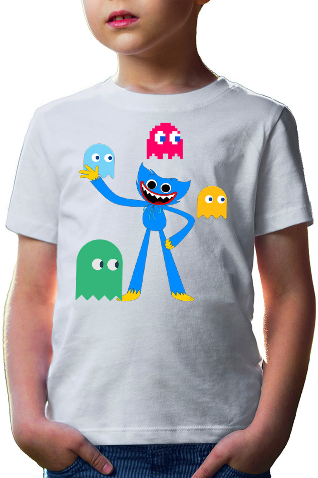 Tricou copii Huggy Wuggy Pac Man Ghost NPC Horror Game