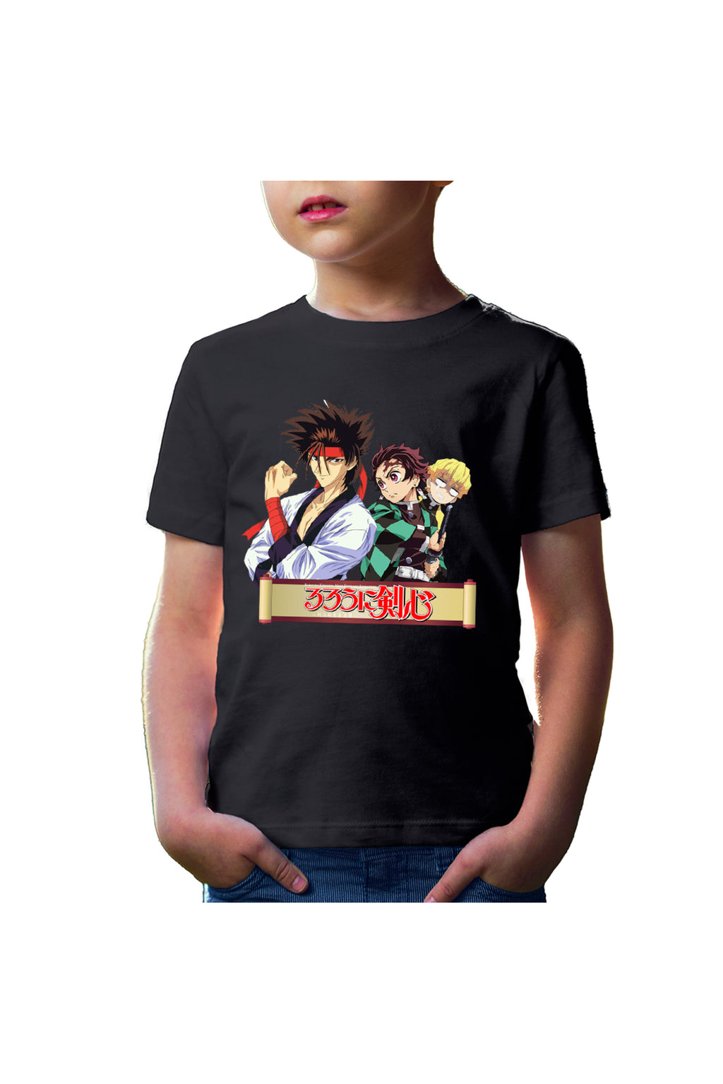Tricou copii Rurouni Kenshin Sanosuke Tanjiro Zenitsu Scared