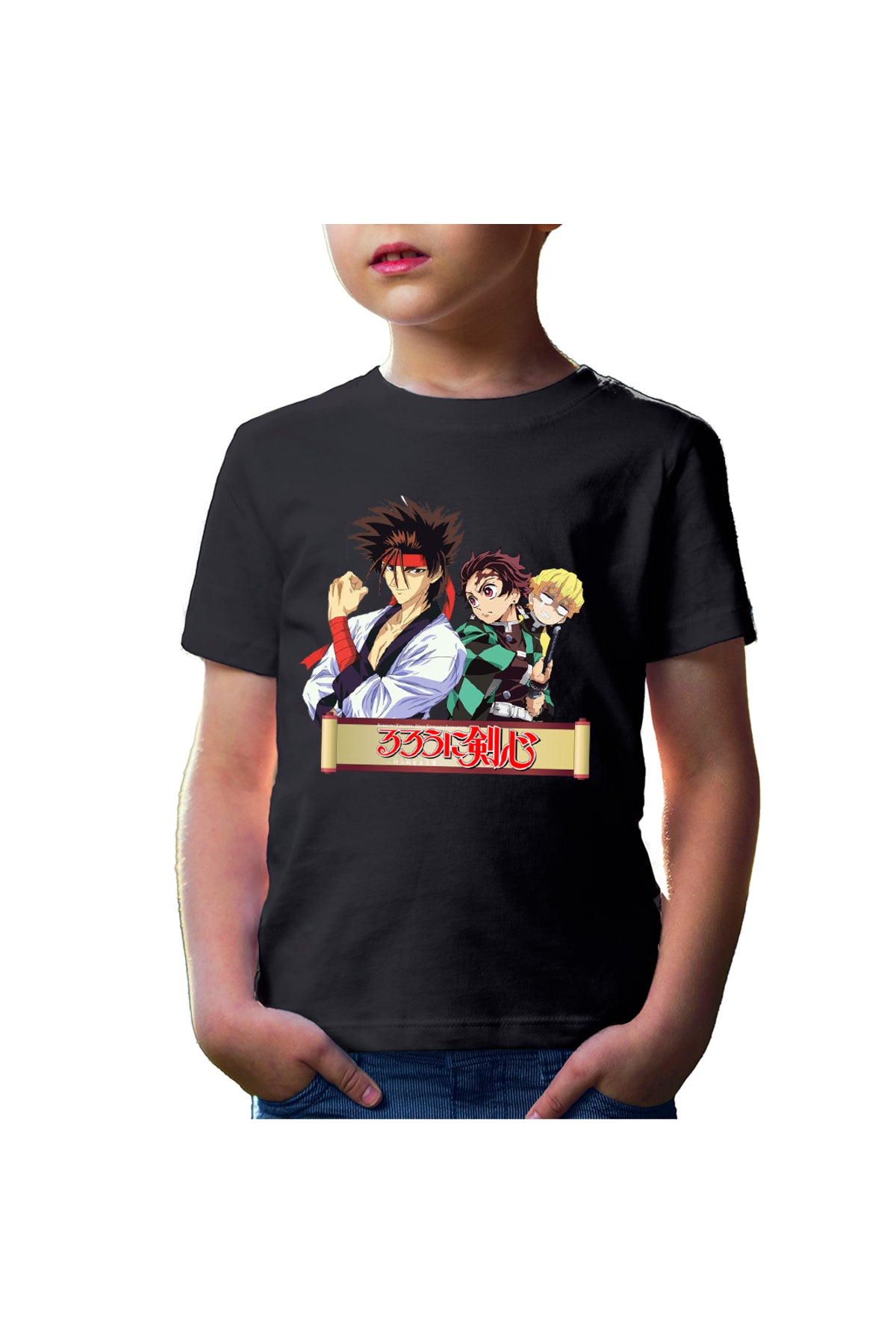 Tricou copii Rurouni Kenshin Sanosuke Tanjiro Zenitsu Scared