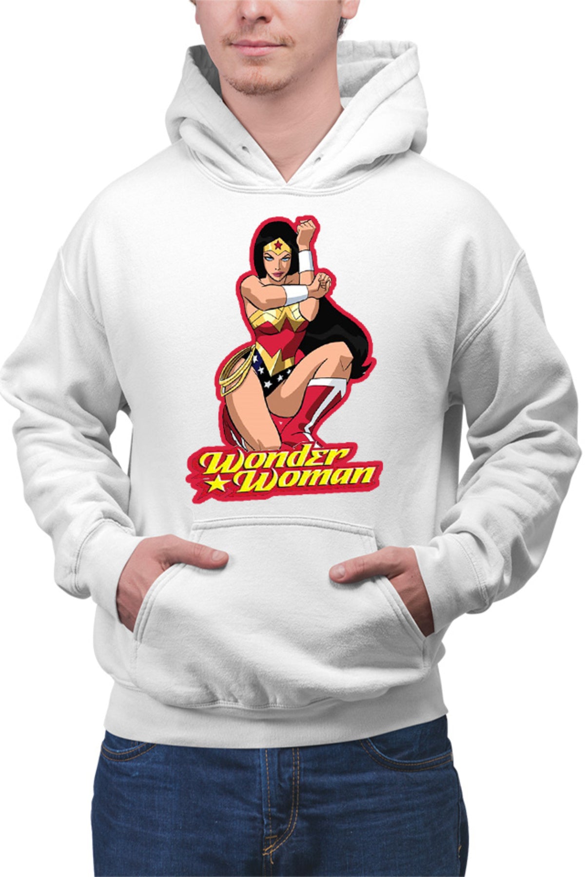 Hanorac barbati Wonder Woman Red Lady Cartoon English Power Star