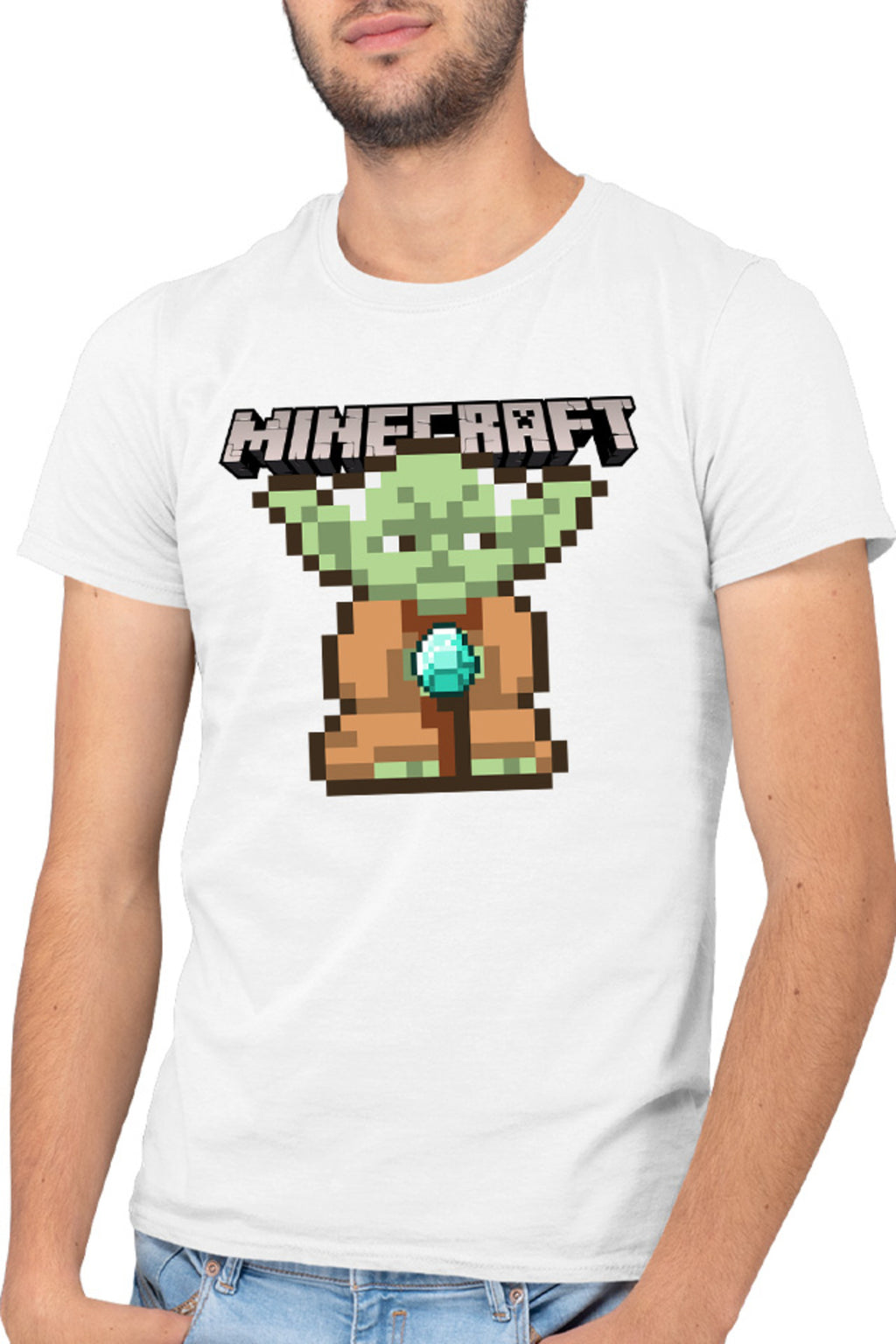 Tricou barbati Baby Yoda Minecraft Pixel Art Cute