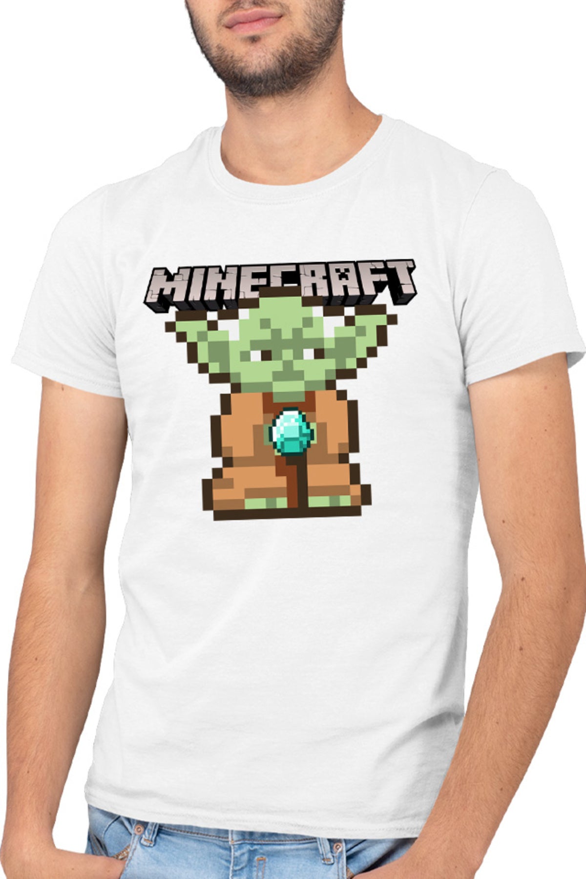 Tricou barbati Baby Yoda Minecraft Pixel Art Cute
