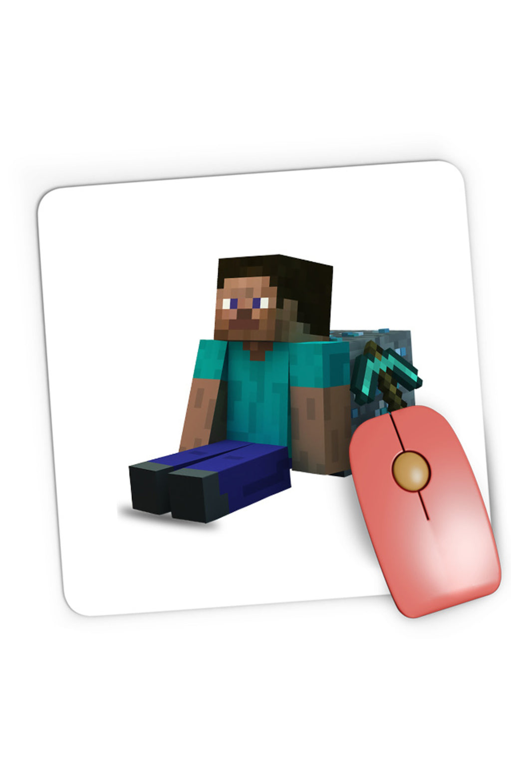 Mousepad Gaming Minecraft Diamond Cube Pickaxe Mining Sit Steve, 21x19 cm