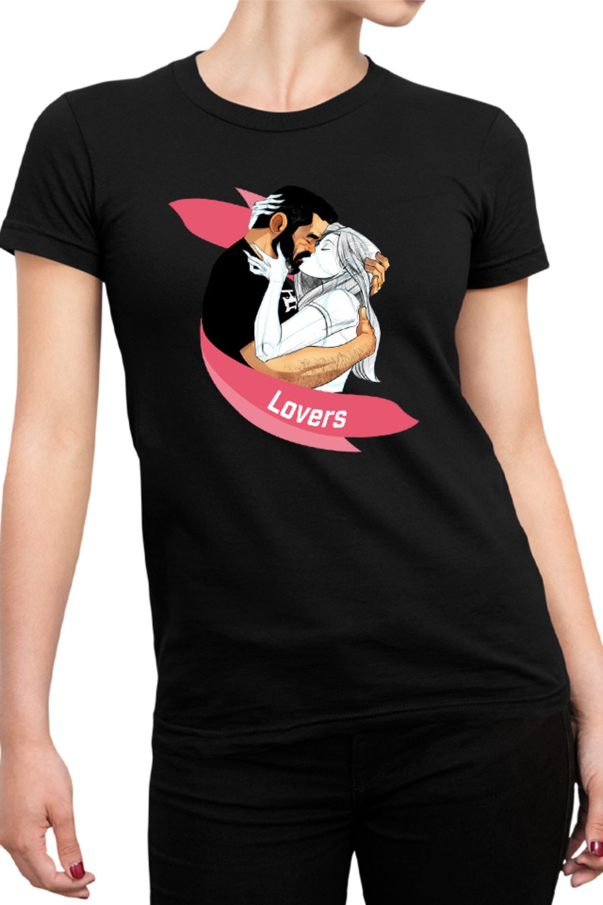 Tricou dama NFT XOXO Lovers Kiss Hug Kind Pencil Sketch