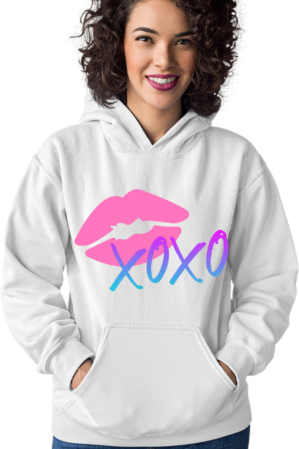Hanorac dama XOXO Logo Kiss Lips Lipstick Gradient Neon