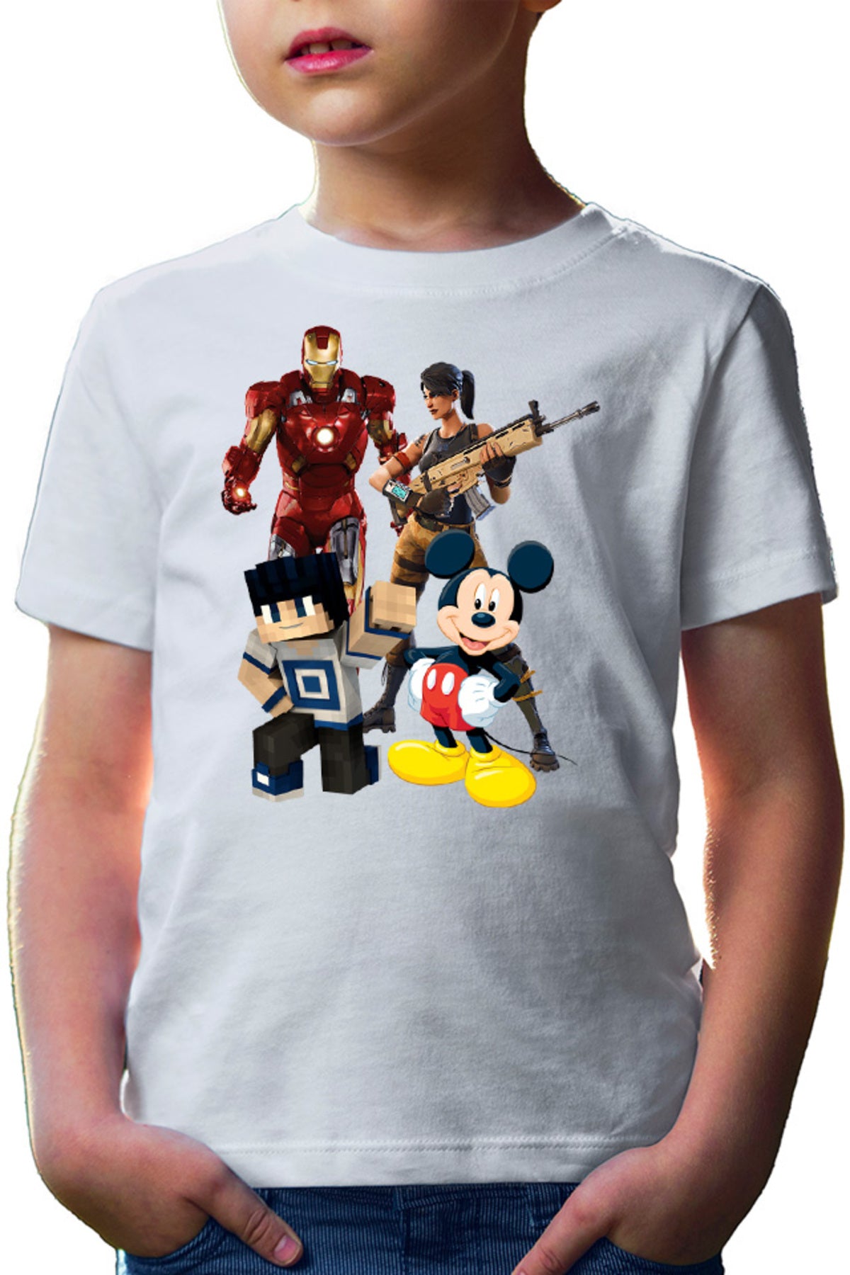 Tricou copii Ironman Mickey Mouse Minecraft Fortnite Games