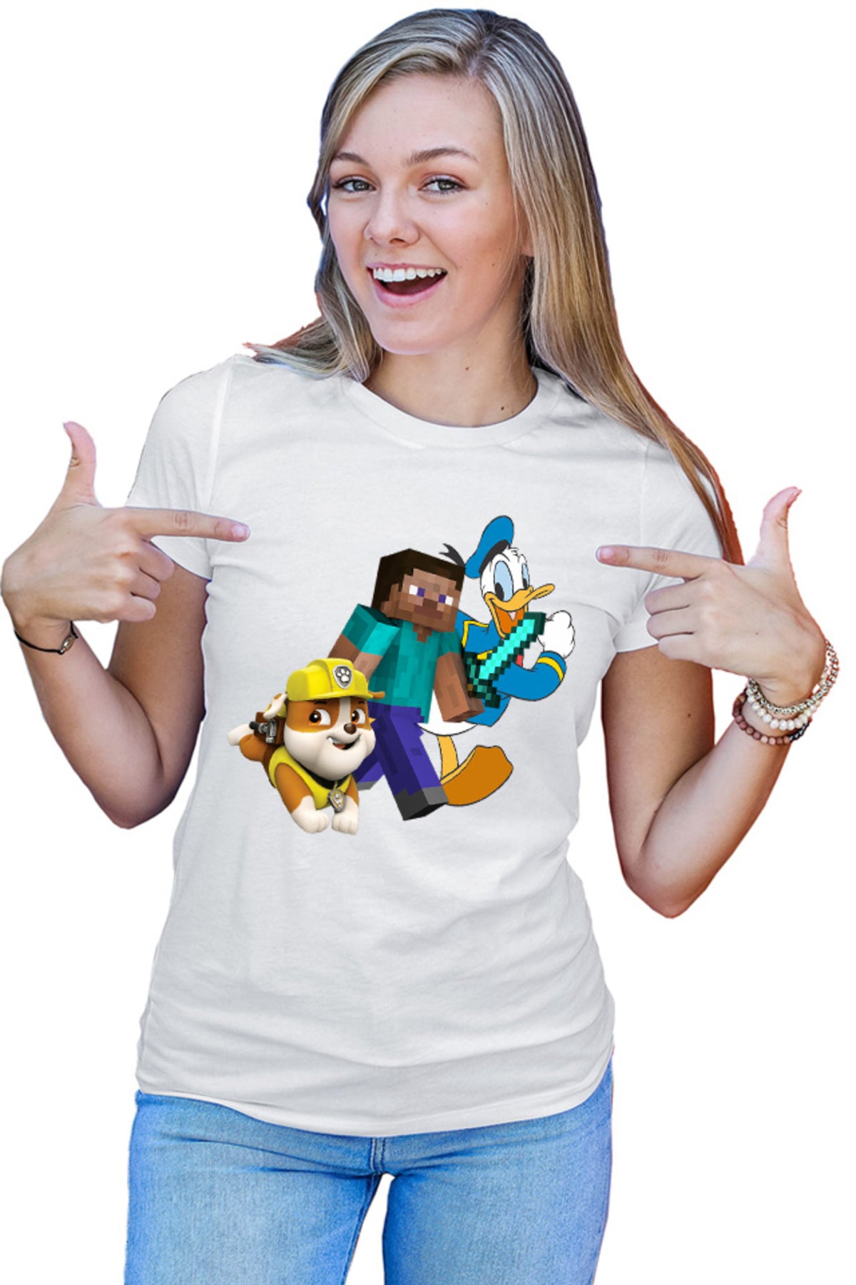 Tricou dama Minecraft Paw Power Donalt Duck Steve Gameplay