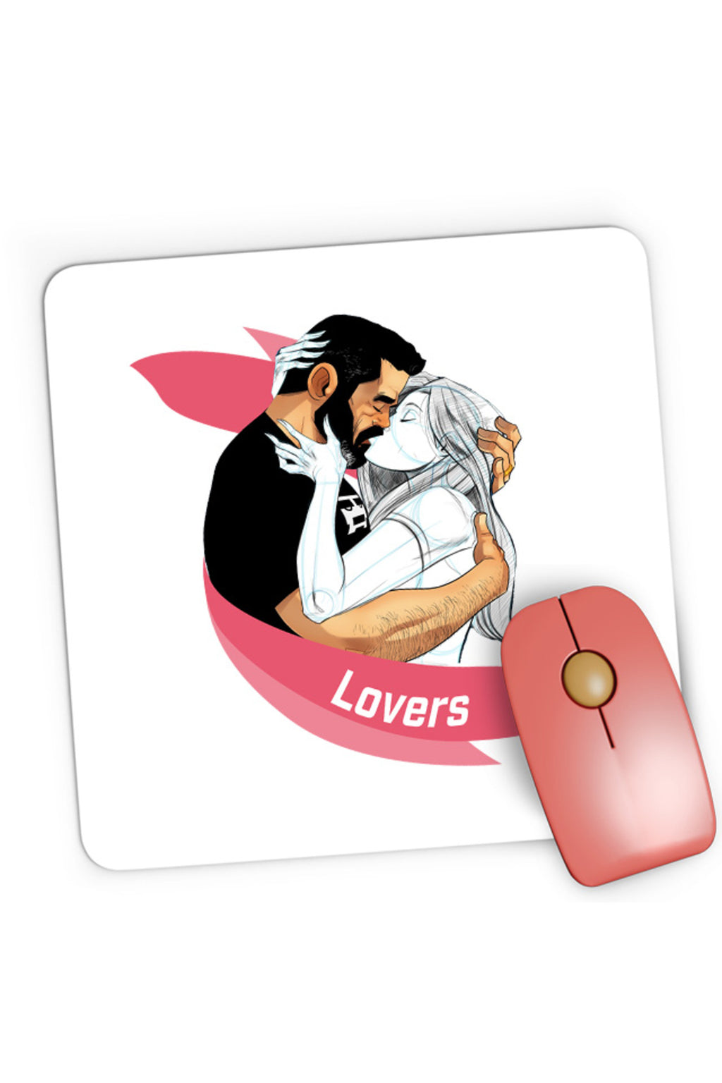 Mousepad Gaming NFT XOXO Lovers Kiss Hug Kind Pencil Sketch, 21x19 cm