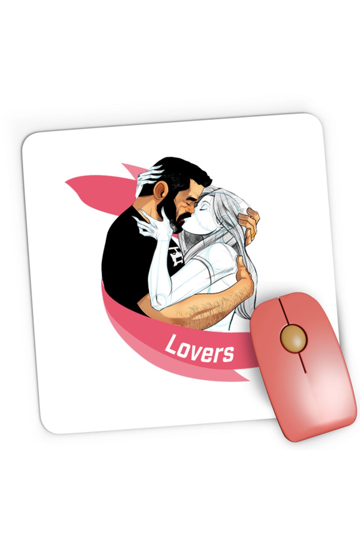 Mousepad Gaming NFT XOXO Lovers Kiss Hug Kind Pencil Sketch, 21x19 cm