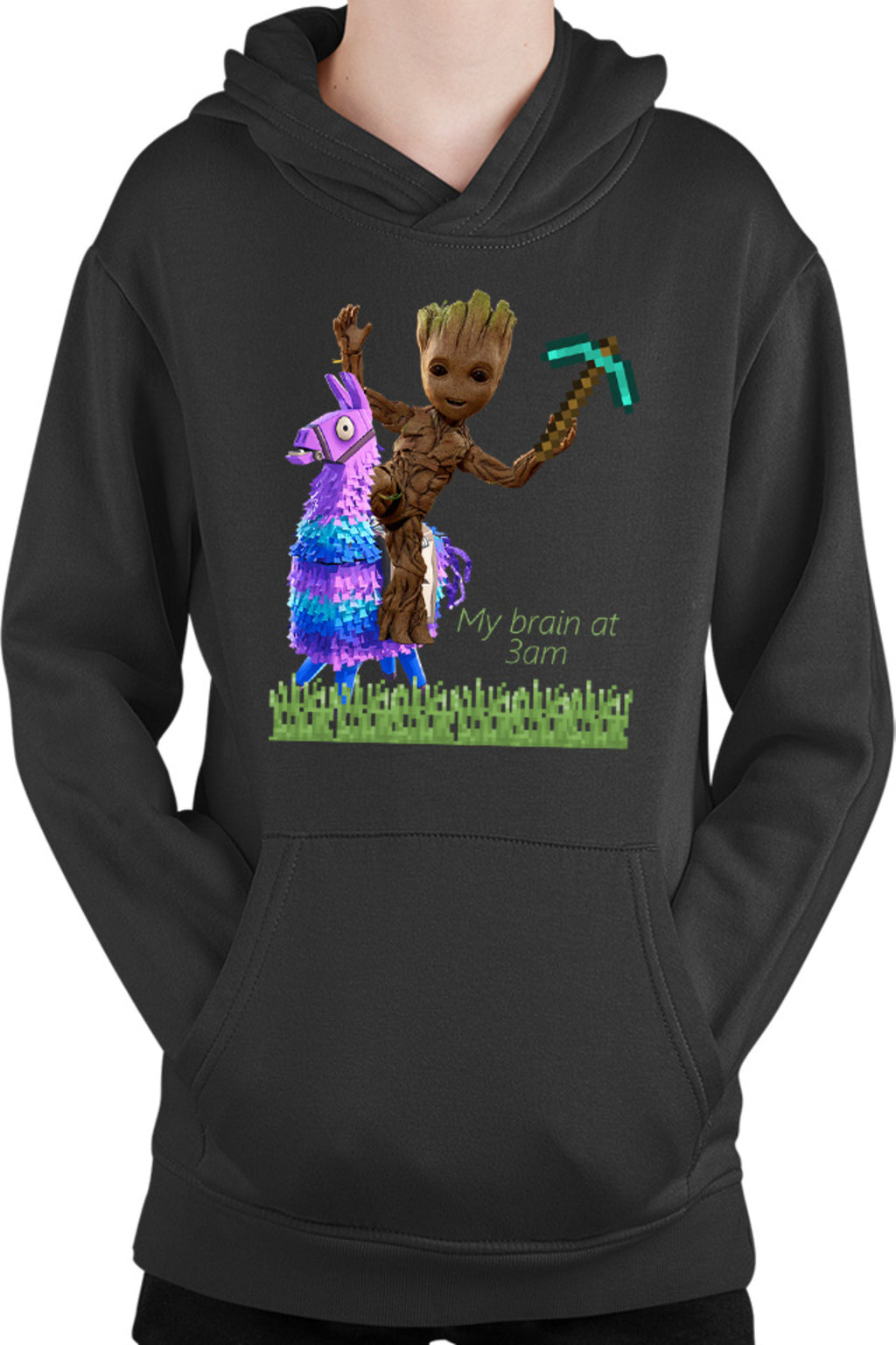 Hanorac copii Baby Groot Riding Fortnite Lama Minecraft Pickaxe