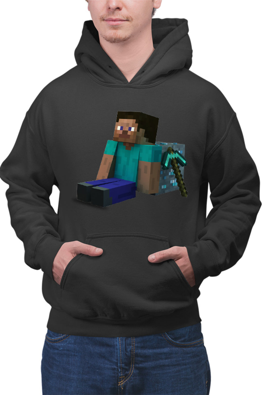 Hanorac barbati Minecraft Diamond Cube Pickaxe Mining Sit Steve
