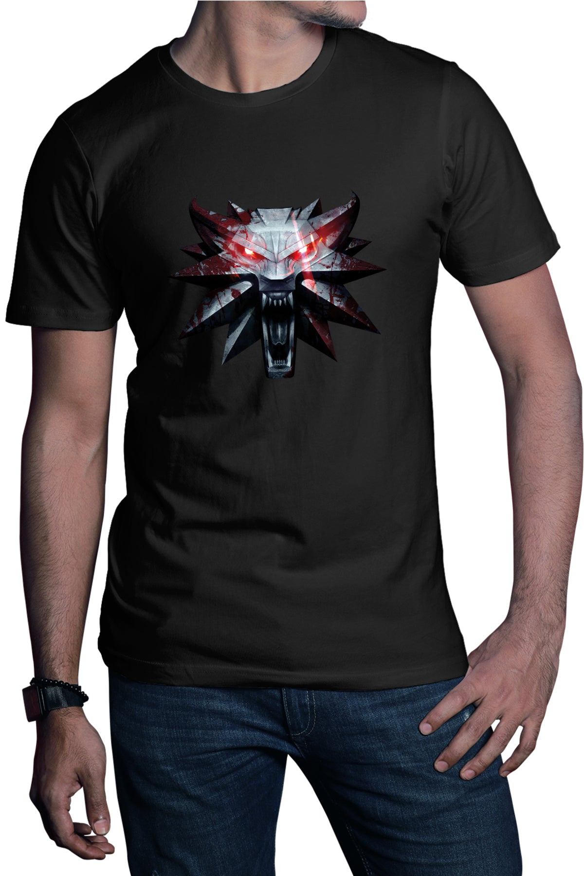 Tricou barbati The Witcher Hunter Video Card Game Wolf Shadow