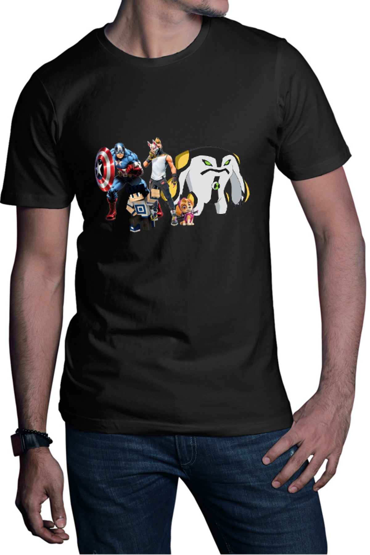 Tricou barbati Captain America Fortnite Fox Skin Minecraft Steve Paw Patrol