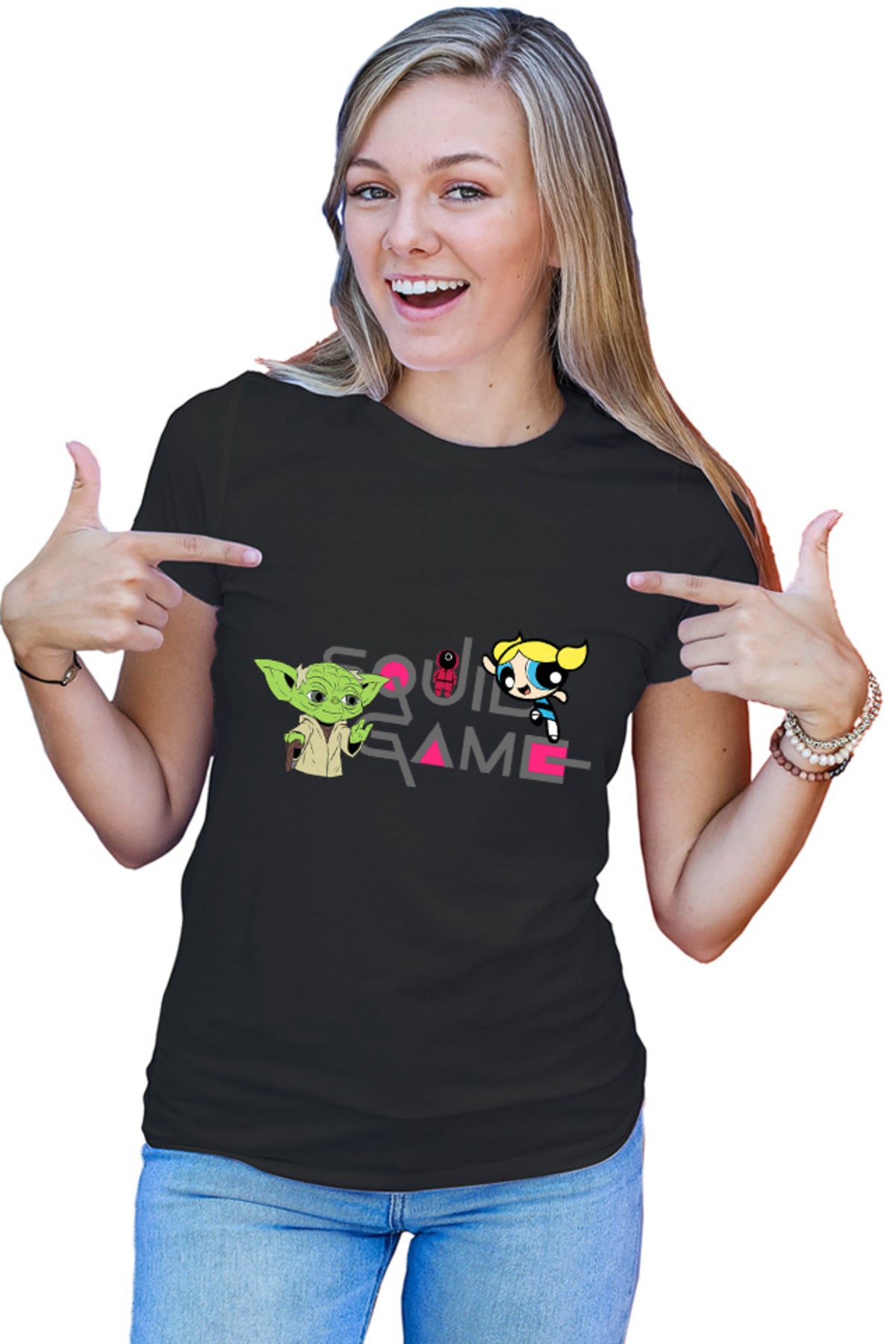 Tricou dama Squid Game Bubble Yoda Master